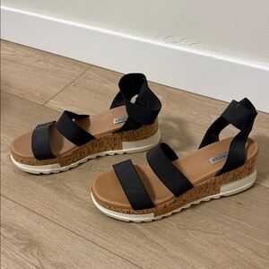 Steve Madden Black Strappy Sandals with Cork Wedge
